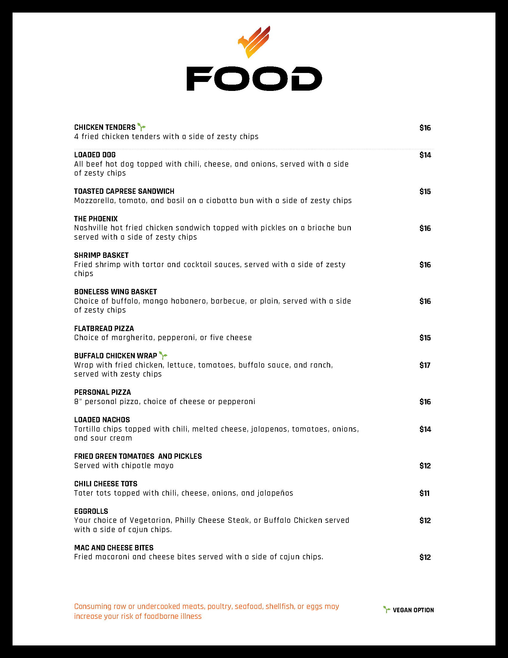 Ember food menu